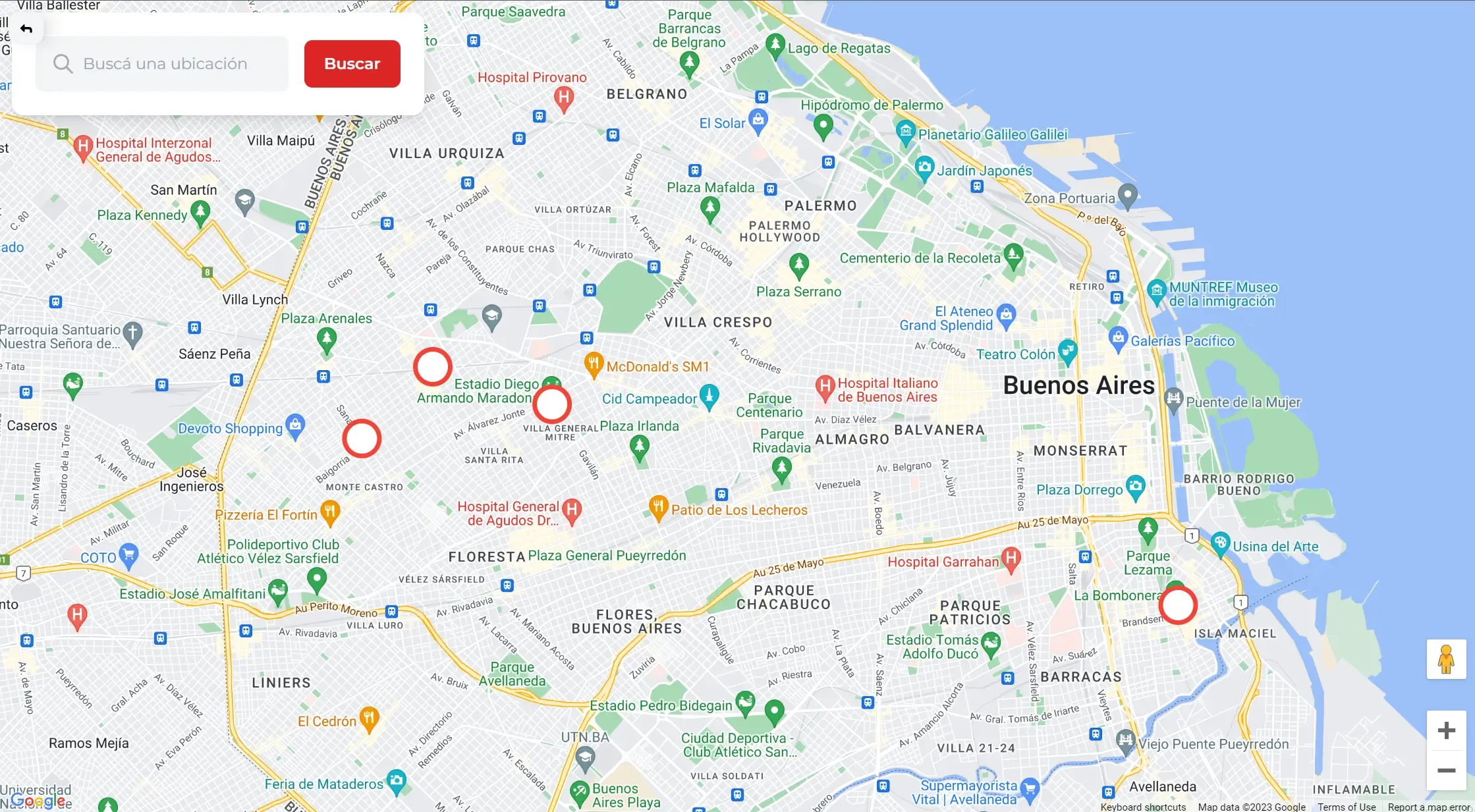 Screenshot of the "map" screen